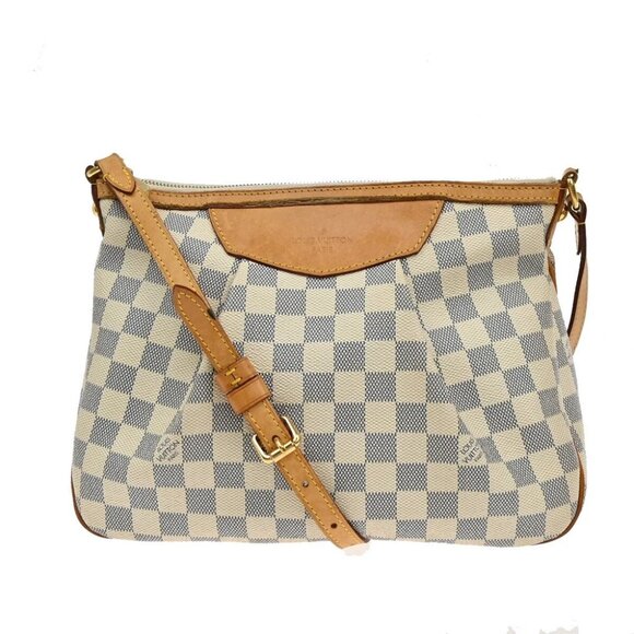 LOUIS VUITTON Siracusa PM Shoulder Bag Damier Azur Leather White - Picture 1 of 14